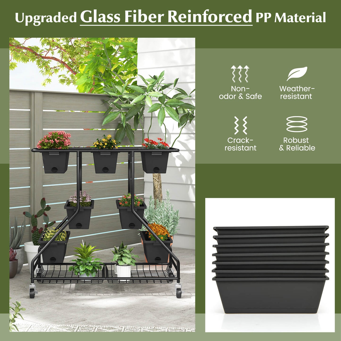 3-Tier Vertical Raised Garden Bed Planter Stand with 7 Planter Boxes-Black
