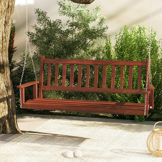2/3 Person Wooden Outdoor Porch Swing with Adjustable Upper Chains-Brown-3 Person