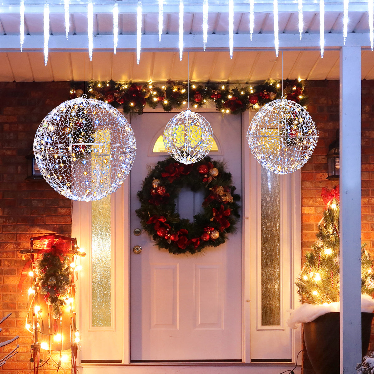 3 Pieces Lighted Christmas Balls with Light Color and 8 Dynamic Modes