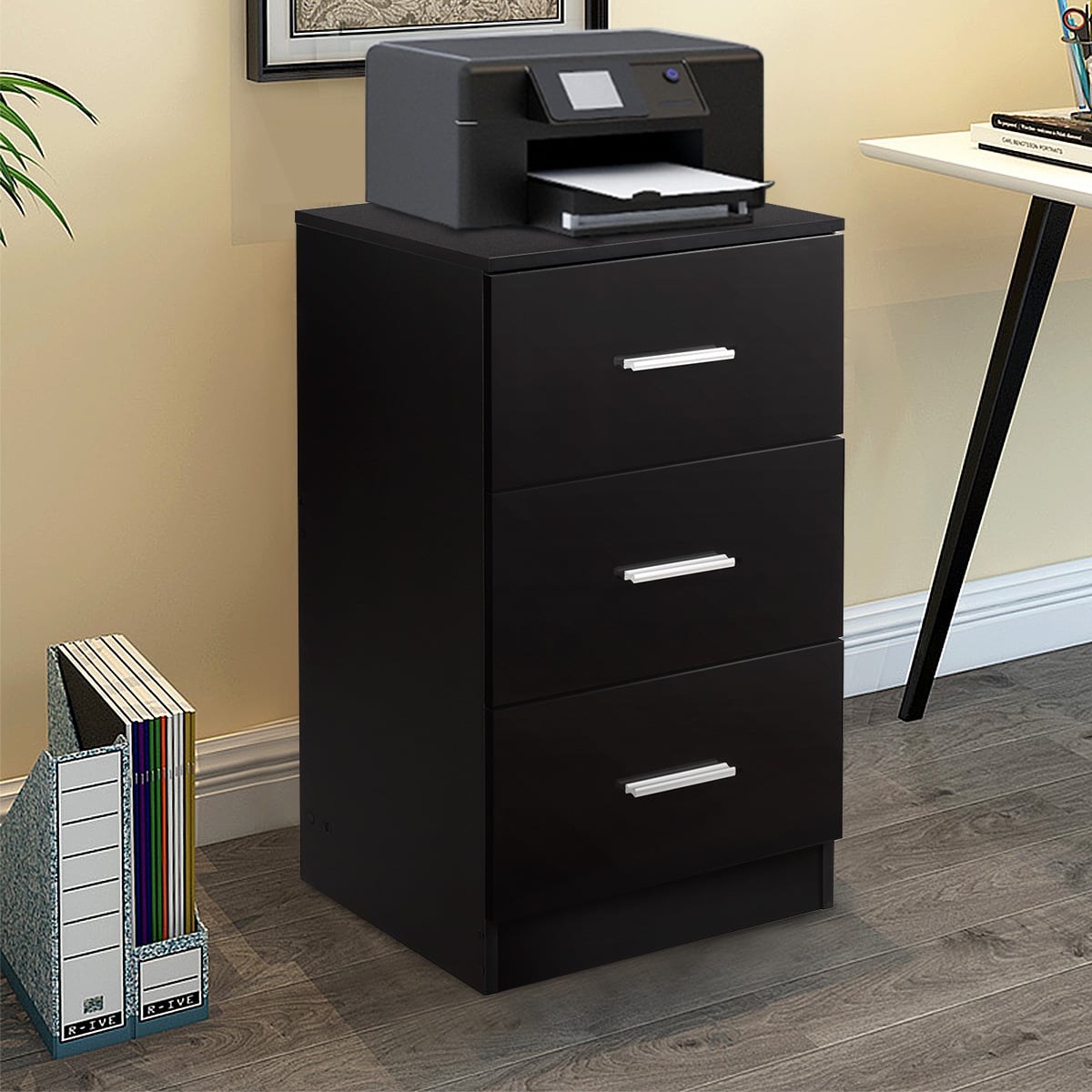 3-Drawer Wooden Dresser Cabinet Set of 2 with Anti-Toppling Device-Black