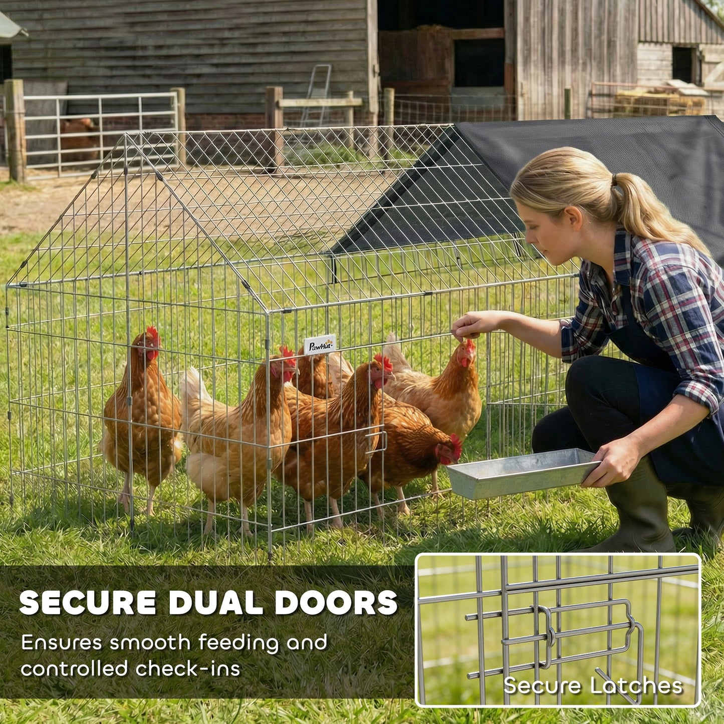 PawHut Rabbit Run with Protective Cover for Small Animals, Chickens, Guinea Pigs, Tortoises, 180 x 75 x 75 cm, Black