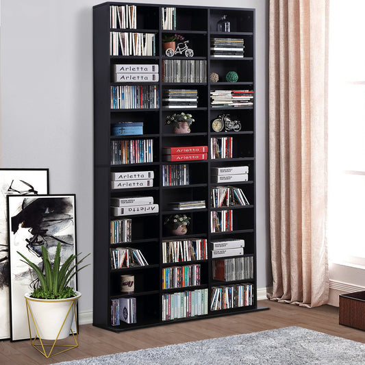 HOMCOM 1116 CD/ 528 DVD Storage Unit, Media Storage Shelf, Wooden Display Unit with Adjustable Shelves, 102 x 195 cm, Black