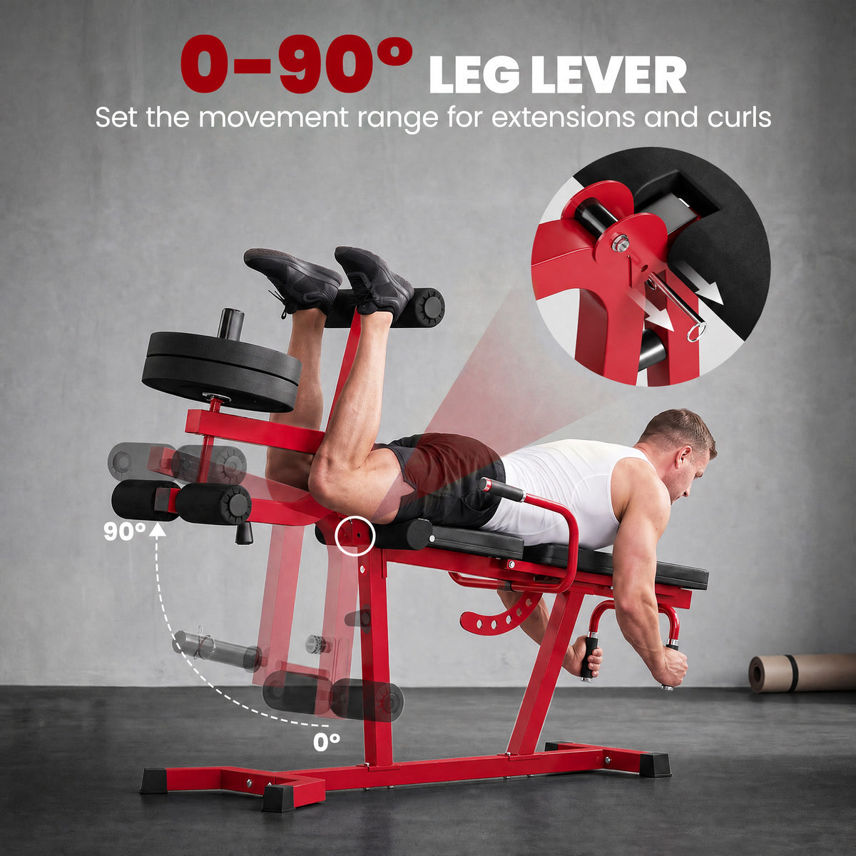 SPORTNOW 3-in-1 Leg Extension and Curl Machine, 300kg Heavy Duty Adjustable Weight Bench with Leg Developer, Red