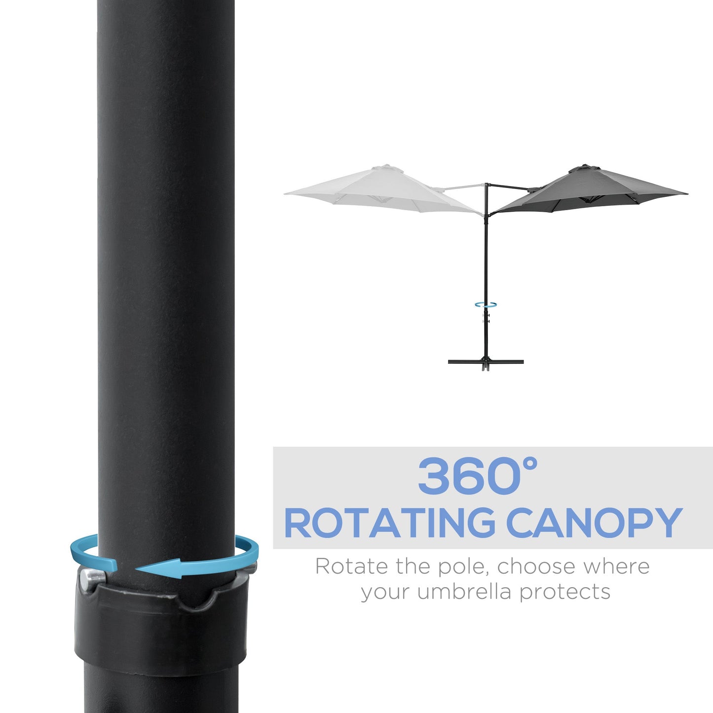 Outsunny 2.5M Garden Cantilever Parasol, Offset Roma Patio Umbrella Hanging Sun Shade Canopy Shelter with 360 Rotation and Cross Base, Dark Grey