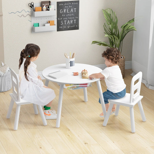 3pcs Wooden Kid's Activity Table Set with Mesh Storage-White