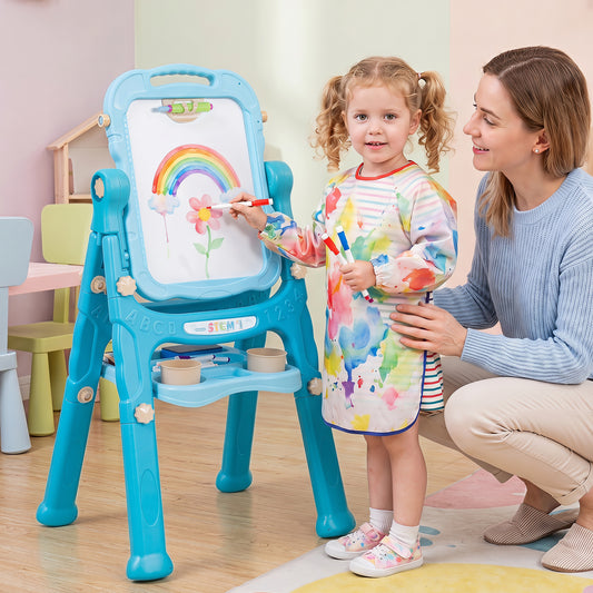 4-In-1 Double Side Easel for Toddler with Magnetic Chalkboard-Green