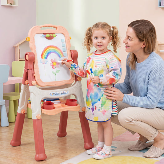 4-In-1 Double Side Easel for Toddler with Magnetic Chalkboard-Peach