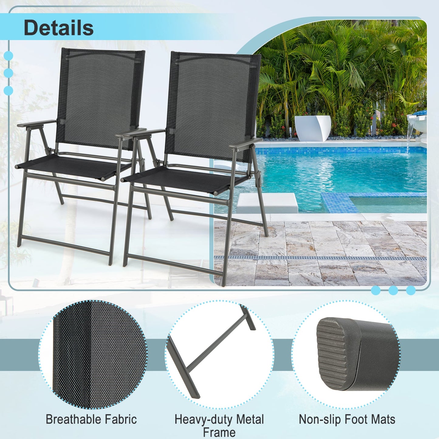 4 Piece Patio Folding Dining Chair Set for Garden Backyard-Black