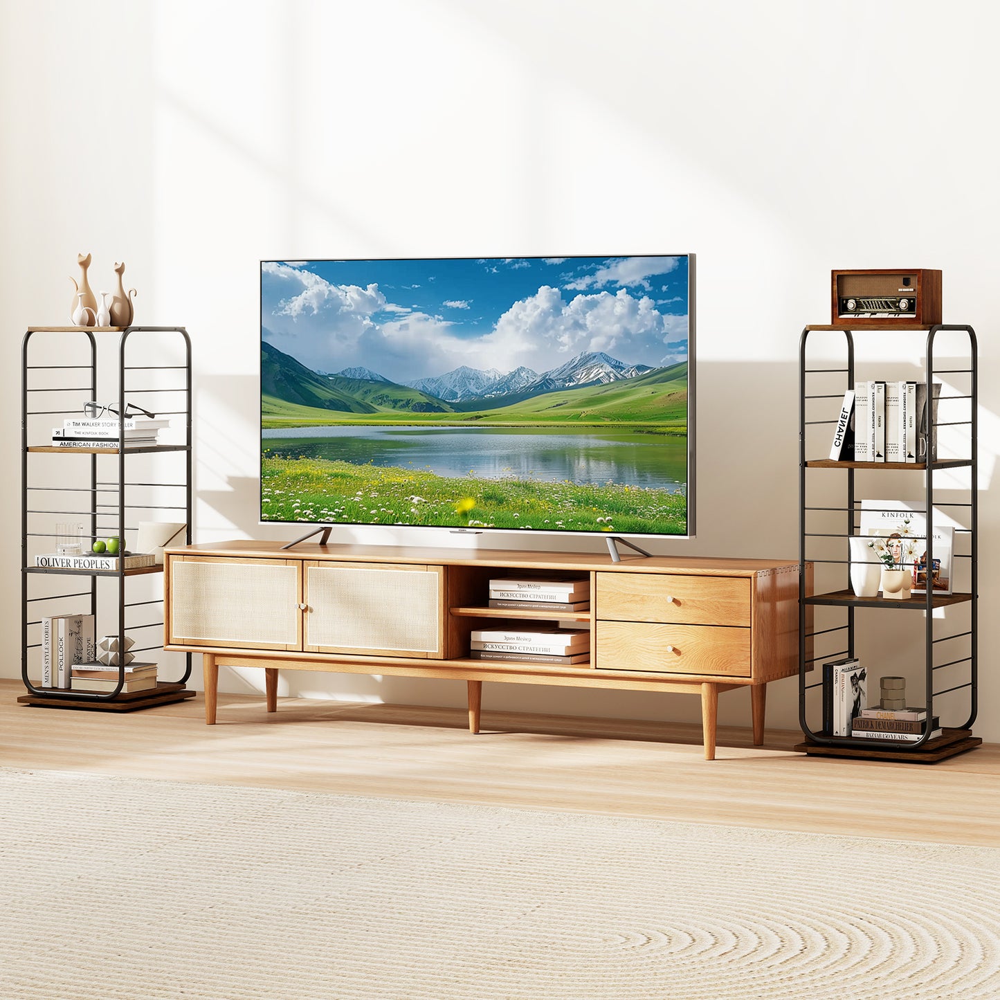 4-Tier Rotating Bookshelf 360° Spinning Bookcase Tower-Rustic Brown
