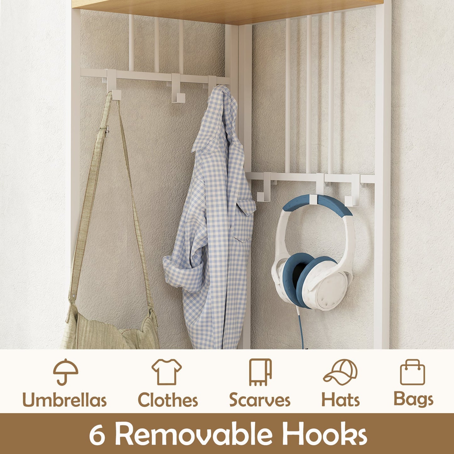 4 Tier Corner Coat Rack with Shoe Storage 180cm High Shoe Shelf Natural