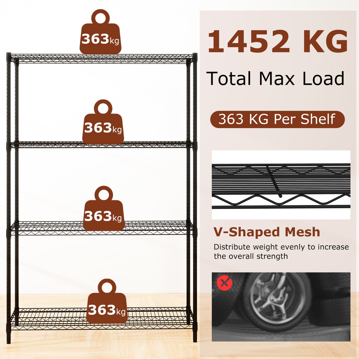 4/5/6-Tier Wire Shelving Unit Adjustable Metal Storage Shelves with V-shaped Shelving Rack-4-Tier