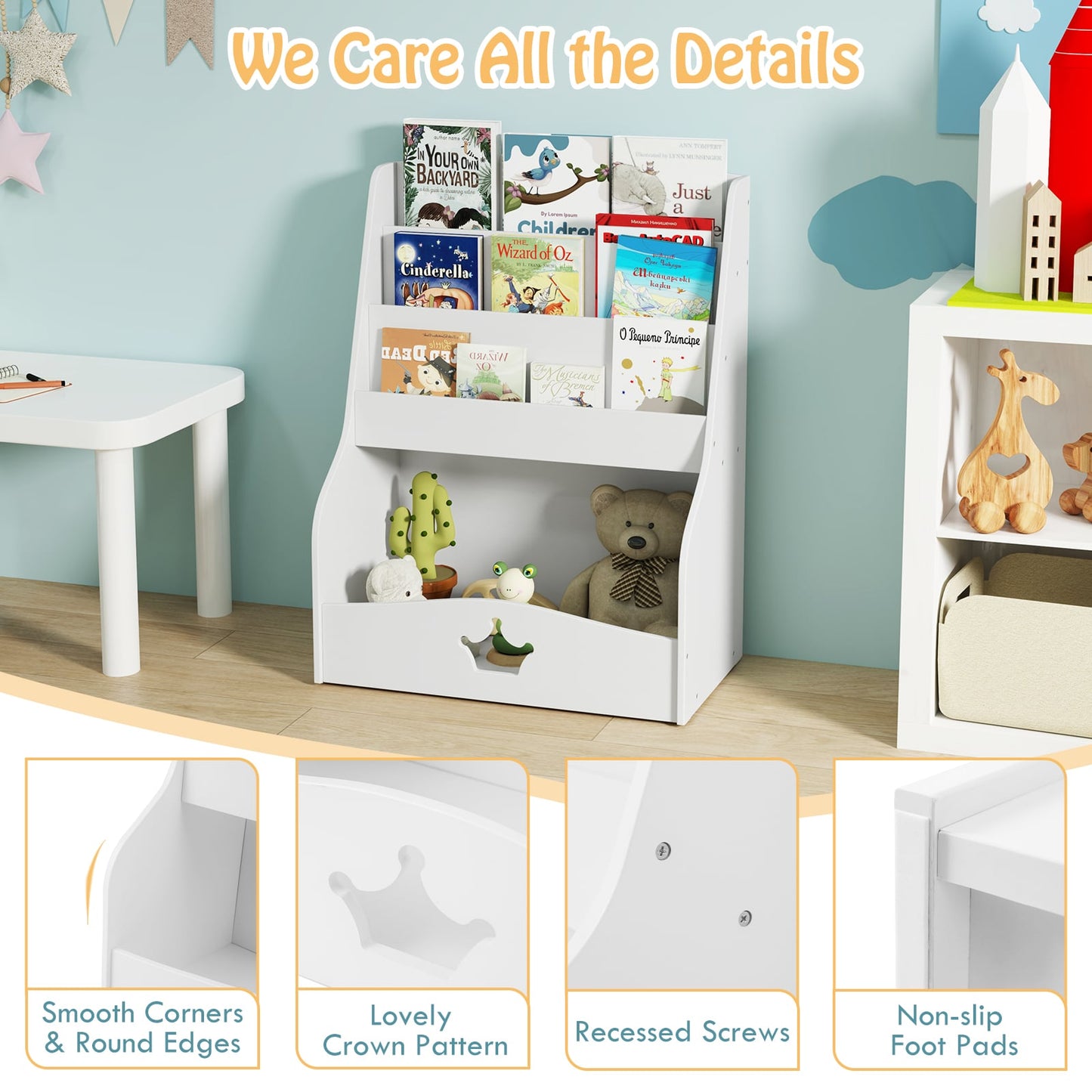 4-Tier Wooden Kids Bookshelf Bookcase Toy Storage Organizer-White