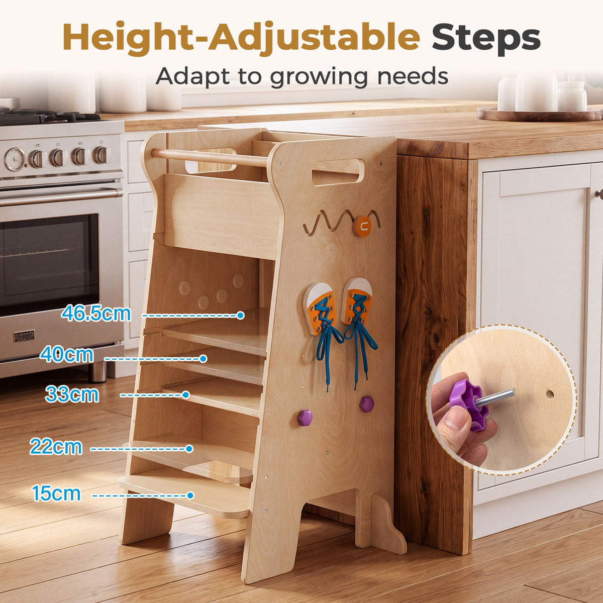 4-in-1 Toddler Tower with Chalkboard Slide and Montessori Games