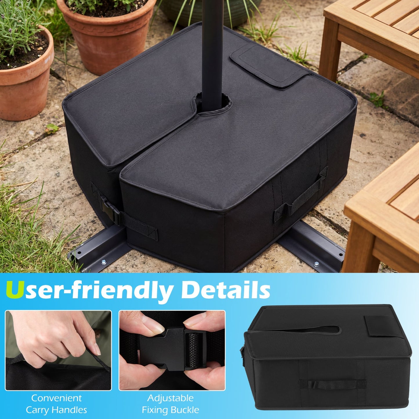 40 kg Umbrella Base Weight Sand-fillable Bag with Weatherproof Fabric-Black