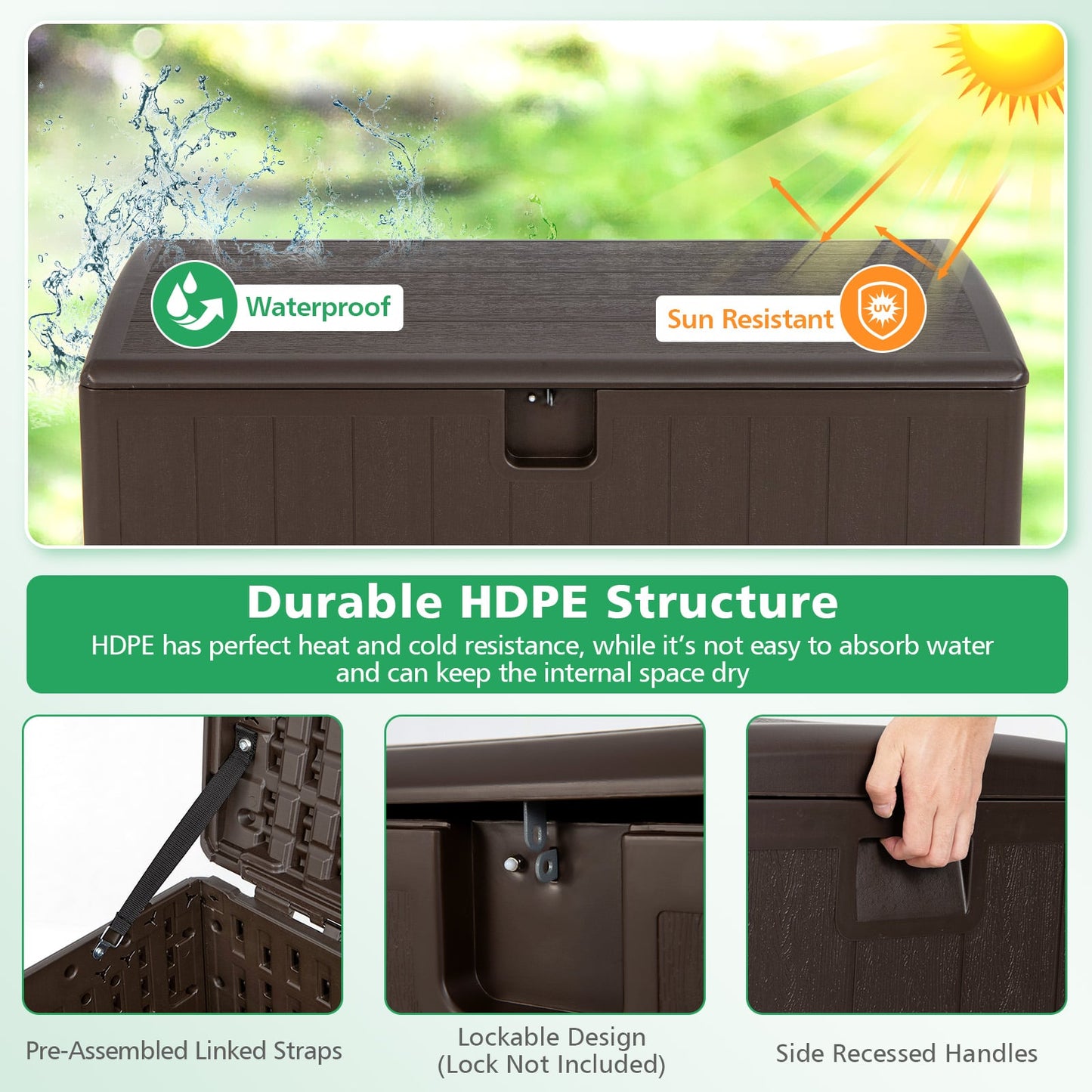 400L Outdoor Storage Deck Box wIth Lockable Cover