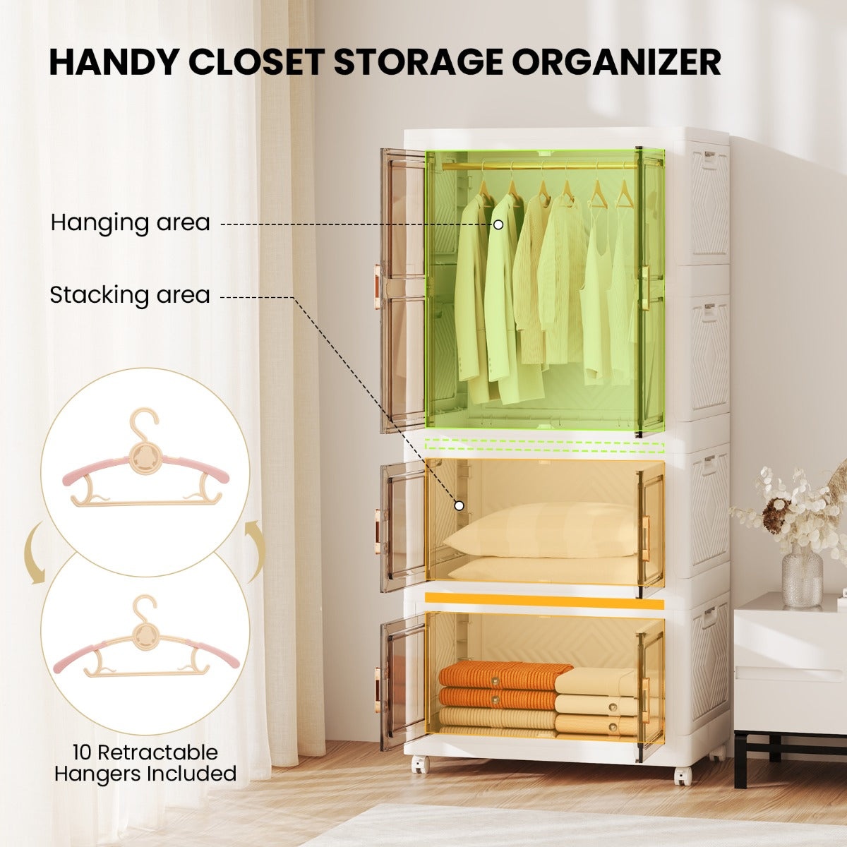 421L Storage Bins with Lid Portable Plastic Wardrobe Closet Organizer-White