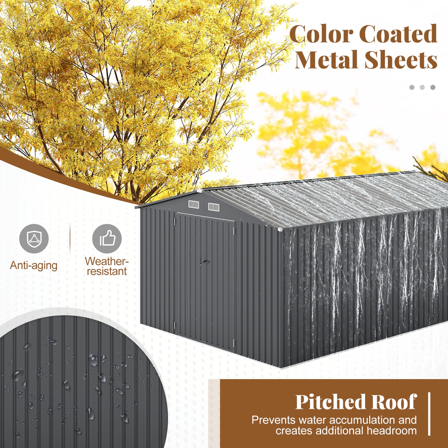 426 cm x 300 cm Outdoor Storage Shed Large Garden Tool House-Dark Grey