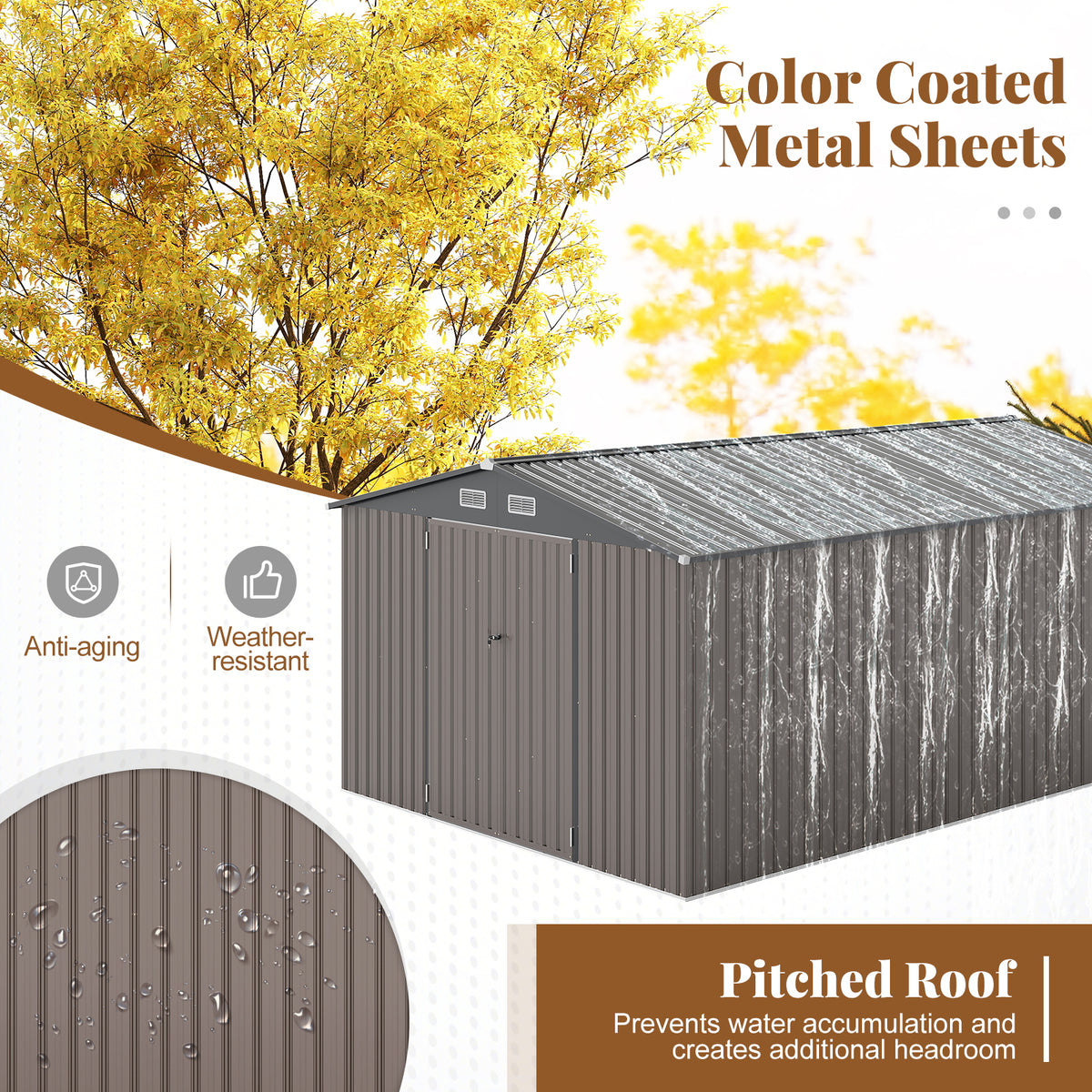 426 cm x 300 cm Outdoor Storage Shed Large Garden Tool House-Grey