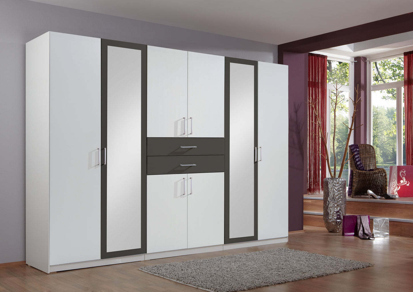 DAKAR 6 Door Wardrobe White and Graphite 270cm