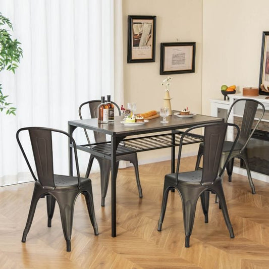 Metal High Back Bar Stools 45cm with Removable Backrest-Gun-Set of 4