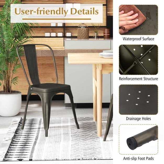 Metal High Back Bar Stools 45cm with Removable Backrest-Gun-Set of 4