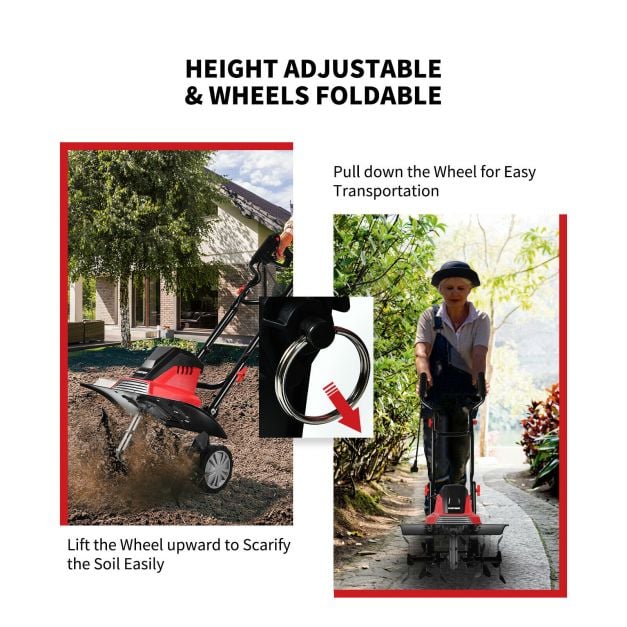 1500W Corded Electric Garden Tiller with 6 Blade Till