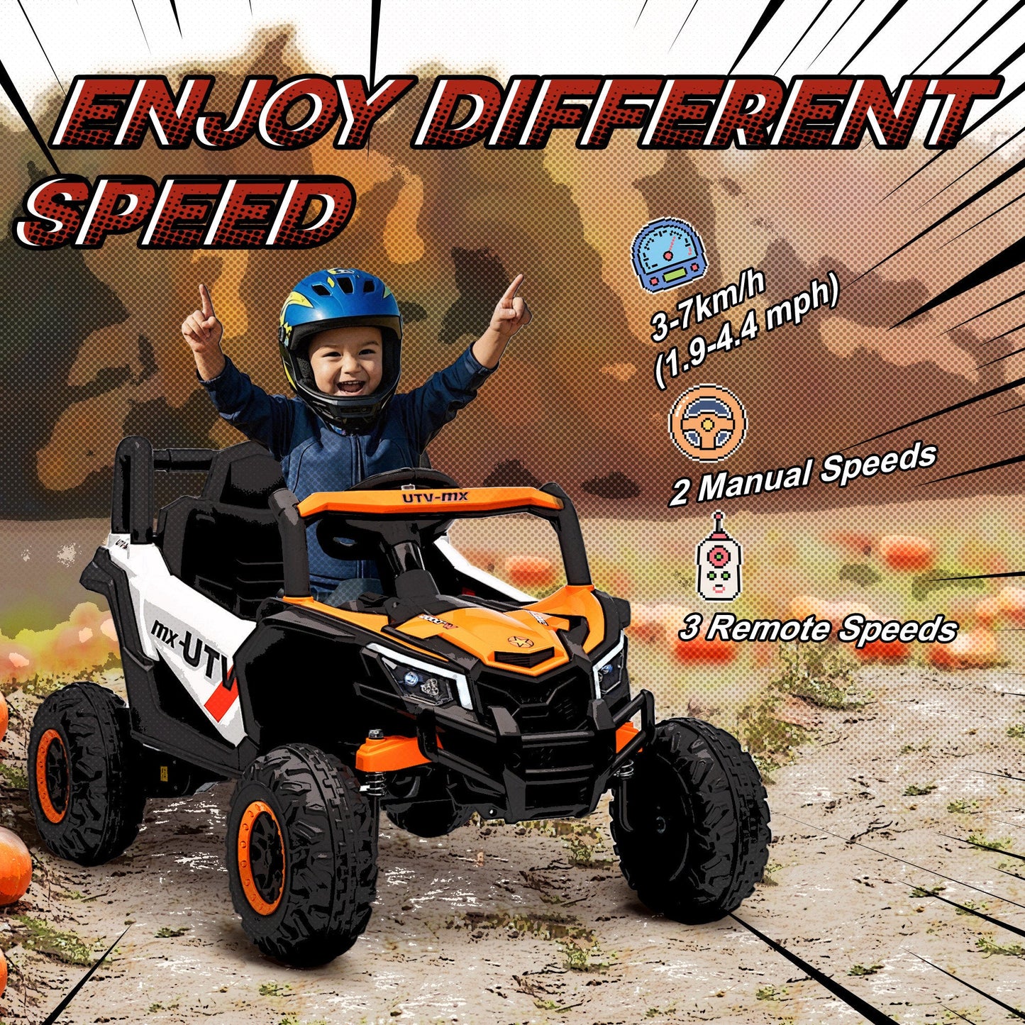 AIYAPLAY 12V Kids Ride On Car with Remote Control, Kids Electric Car with Suspension System, Music, for Ages 3-5 Years, Orange