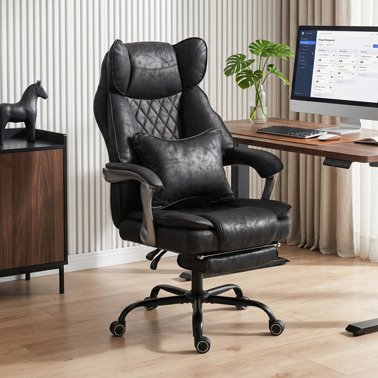 HOMCOM Executive Office Chair, Leathaire Big and Tall Office Chair 180 kg with Wide Seat, Reclining, Lumbar Support, Black