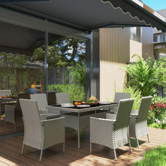 Outsunny Seven-Piece Rattan Dining Set - Grey