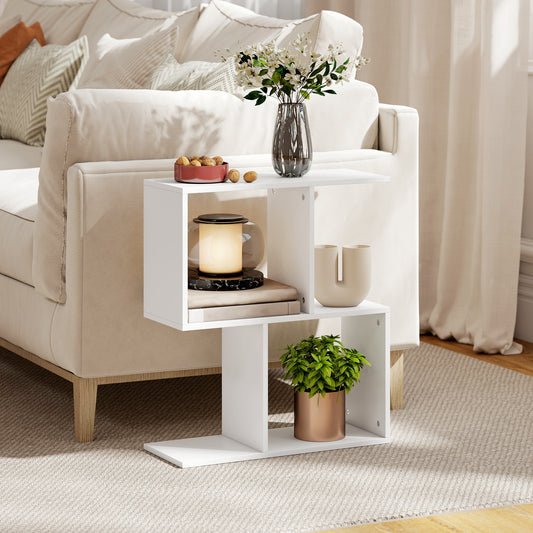 HOMCOM Side Table, Narrow End Table with Storage Shelves, S-Shaped, 3-Tier, 50W x 19.5D x 58H cm, White