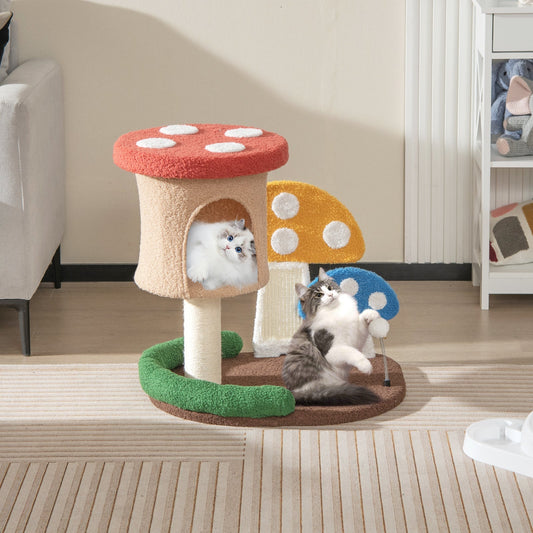 4-In-1 Cat Tree with Condo and Platform with Full-Wrapped Sisal Post-Multicolor