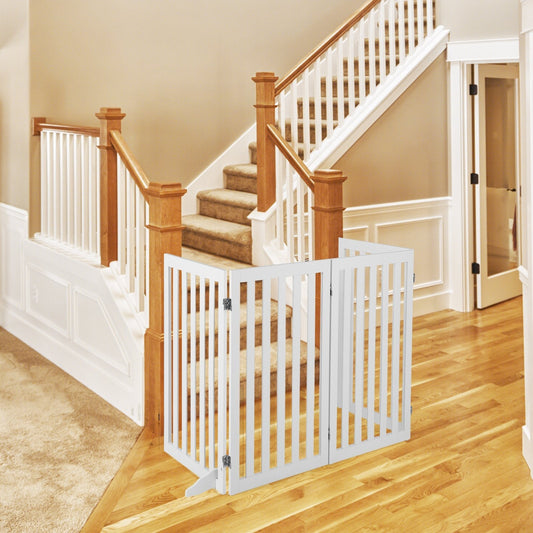 4-Panel 89 cm Pet Barrier with 6 Flexible Hinges-White
