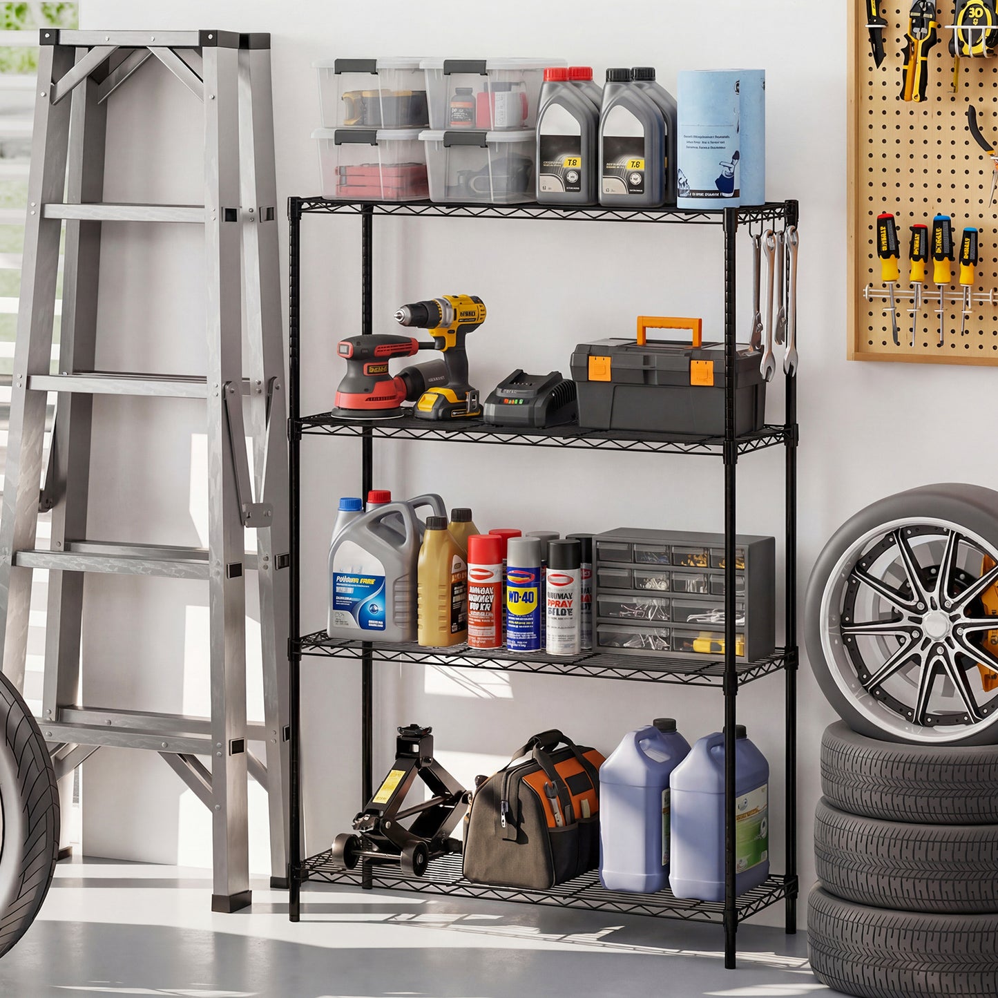 3/4/5/6-Tier Wire Shelving Unit Adjustable Metal Storage Shelves with V-shaped Shelving Rack-4-Tier-M