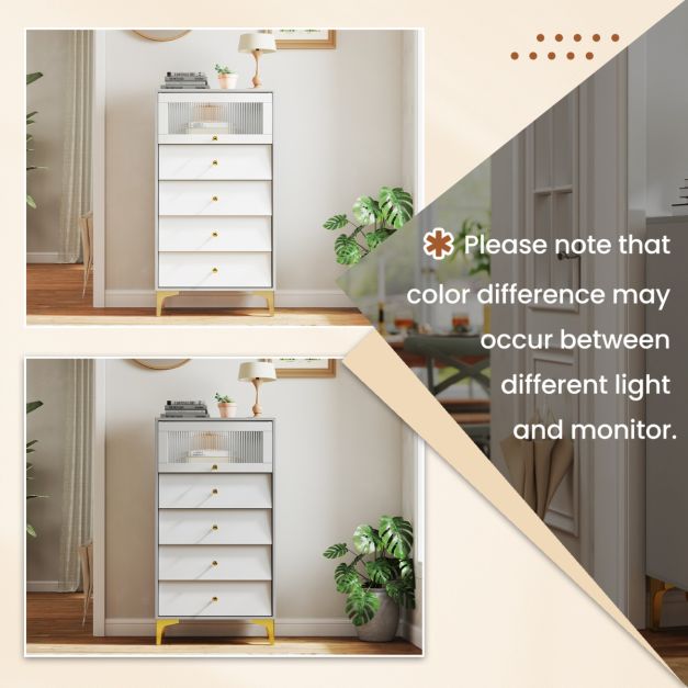 3/4 Drawer Dresser Cabinet with Flip Up Fluted Glass Door-4 Drawers