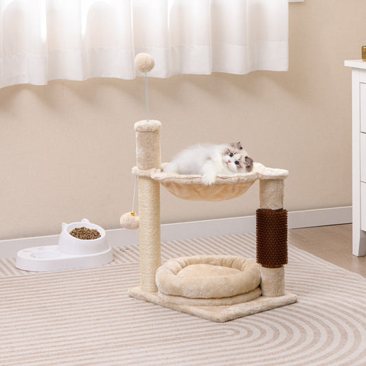 4 in 1 Cat Tree with Cat Self Groomer and Sisal Covered Scratching Post