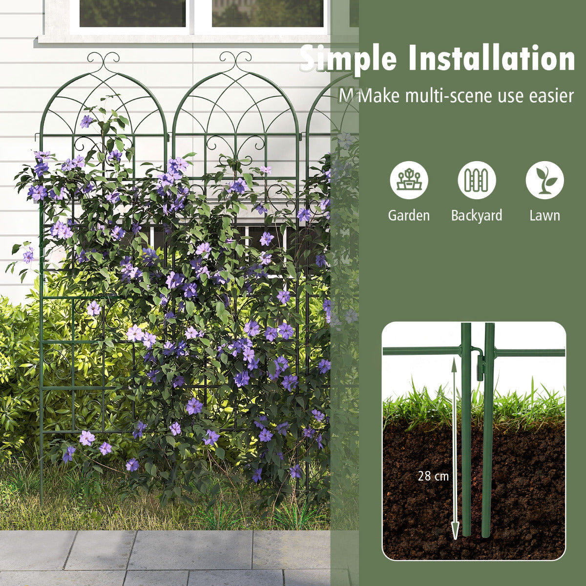 4 Pack 180 cm x 50 cm Metal Garden Trellis Decorative for Climbing Plants-Green