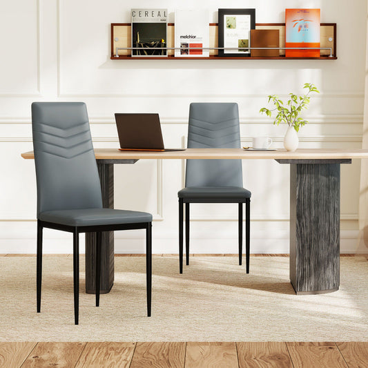 4 PCS Armless Side Chairs with Upholstered Cushion and Sturdy Metal Frame-Grey