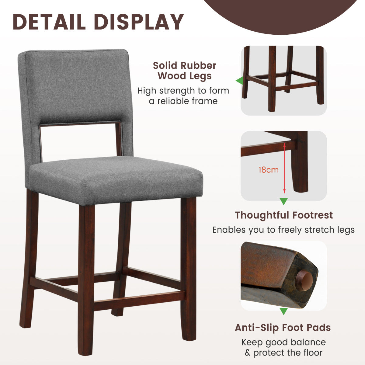 4-Piece Bar Chair Set with Rubber Wood Legs