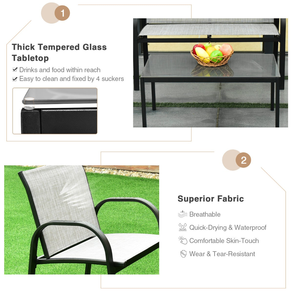4 Piece Garden Furniture Set with loveseat for Patio Without Cushions-Grey