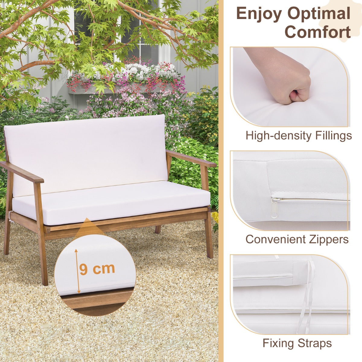 4 Piece Outdoor Conversation Set with Soft Seat and Back Cushions-White