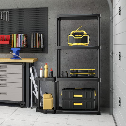 4-Tier Garage Shelving with Tool Organizer and Stable Bottom Base