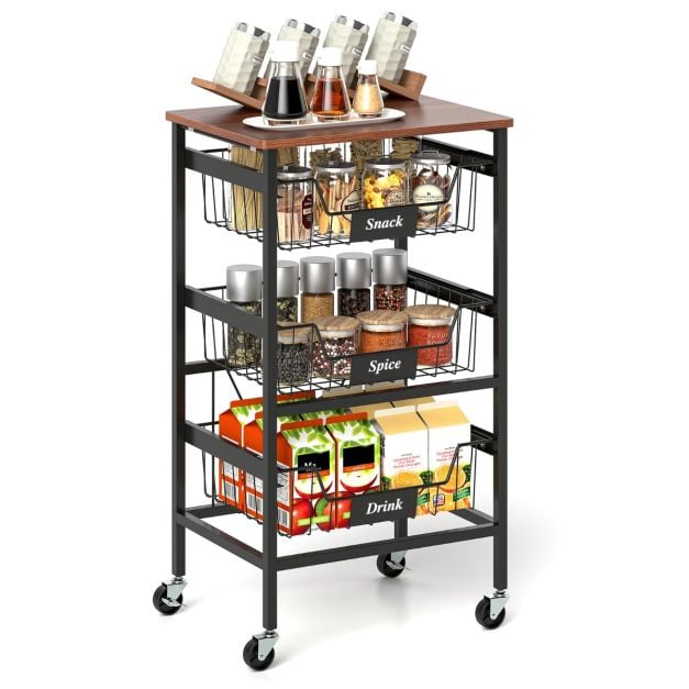 Serving trolley with wheels Vegetable rack with pull-out baskets Trolley with 4 levels 42 x 31 x 74 cm