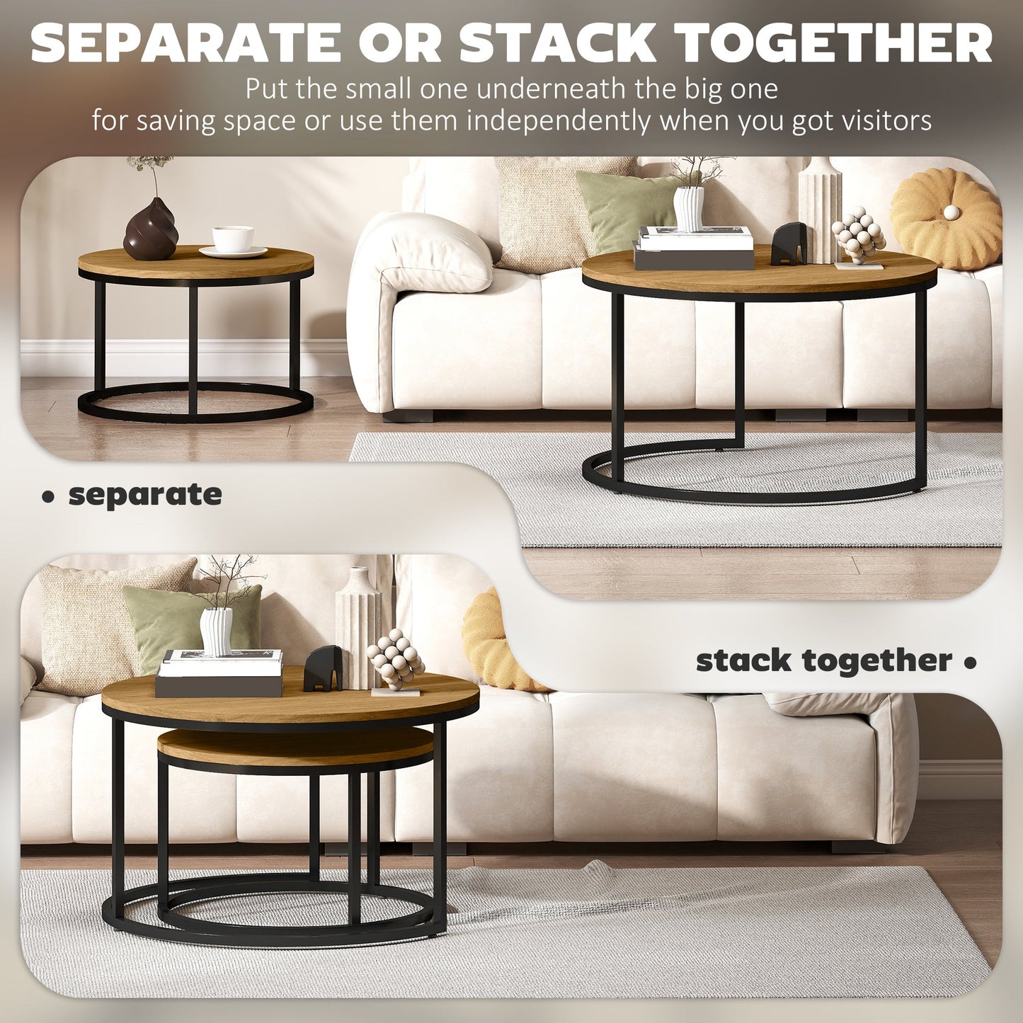 HOMCOM Set of Two Wood-Effect Stacking Tables - Brown