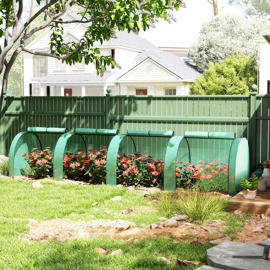 Outsunny PE Tunnel Greenhouse Green Grow House Steel Frame for Garden Backyard with Zipper Doors 395 x 100 x 80cm, Green