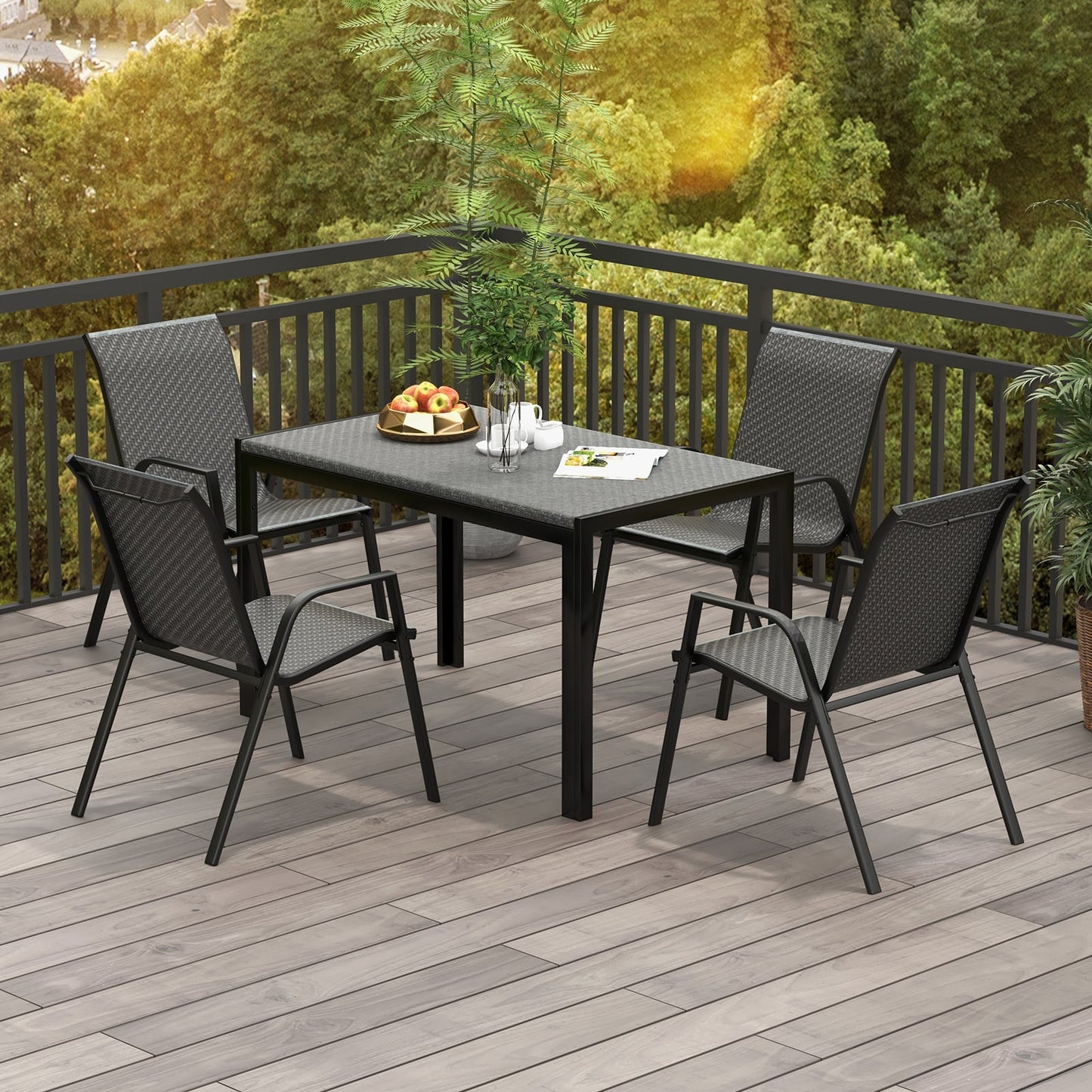 5 Piece Patio Rattan Dining Set Outdoor Table and Chairs Set for 4