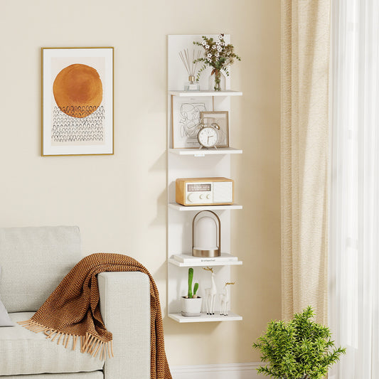 5-Tier Wall Shelves Vertical Floating Storage Shelf Unit-White
