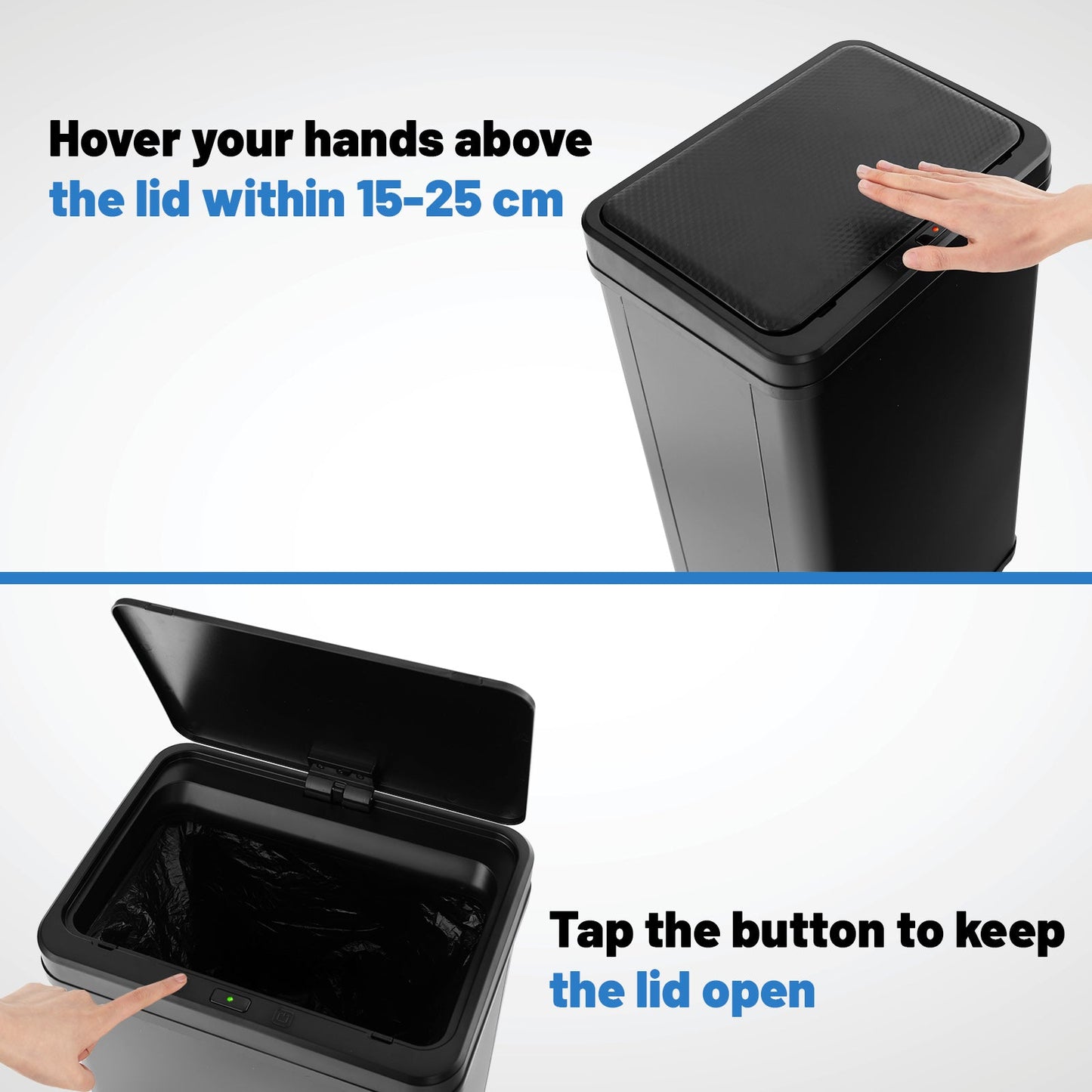 50L Stainless Steel Trash Can Automatic Motion Sensor Garbage Bin-Black