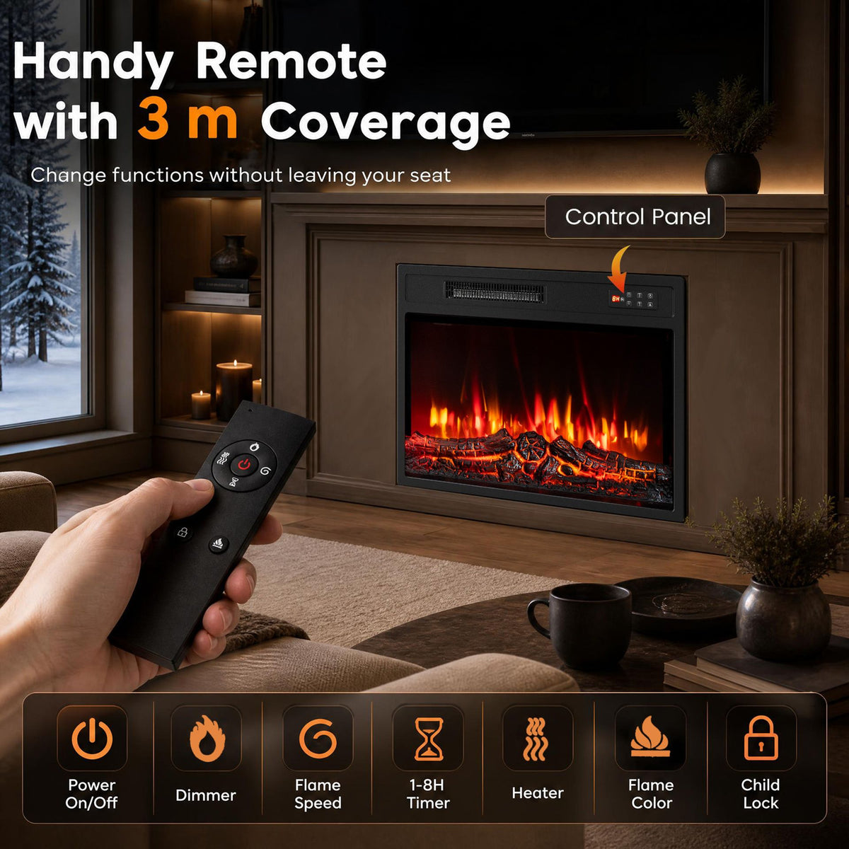 62 cm Electric Fireplace Insert with Low Noise and Remote Control Touch Panel