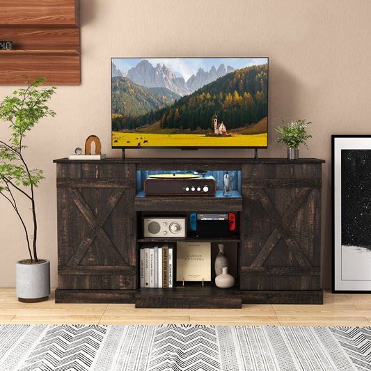 58 Inches TV stand for TVs up to 65 Inches with 20 Color Led Lights-Coffee