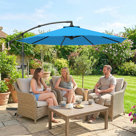 Outsunny 3m Overhanging Cantilever Parasol, with Cross Base - Blue